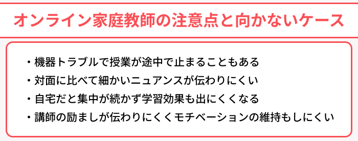 オンライン家庭教師の注意点と向かないケースのイラスト